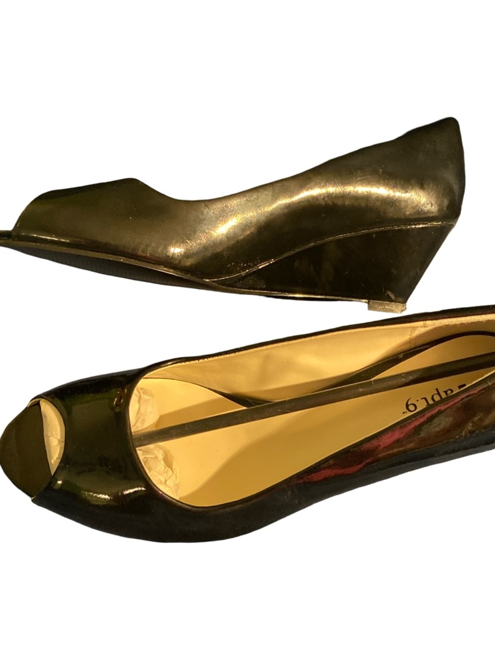 Apt. 9 Black Patent Peep-Toe Wedge Pumps